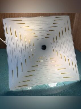 Vintage light fixture atomic retro square white and gold geometric working